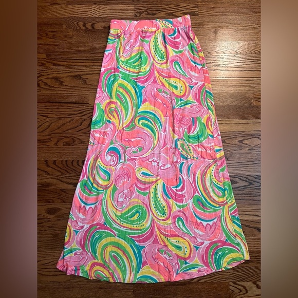 Lilly Pulitzer Marnie Maxi Skirt Multicolor Flamingo Paisley Print – Size Small - Picture 6 of 8
